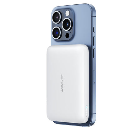 Acefast M25 Wireless External Battery, 5000mAh, 20W, PD + FQI, 1 x QI - 1 x USB-C, White