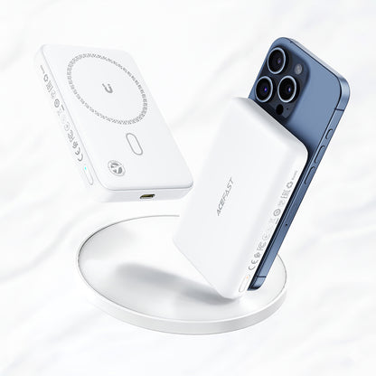 Acefast M26 vezeték nélküli külső akkumulátor, 10000mAh, 20W, PD + FQI, 1 x QI - 1 x USB-C, Fehér