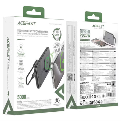 Vezeték nélküli külső akkumulátor Acefast M30, 5000mAh, 20W, PD + FQI, 1 x QI - 2 x USB-C, Fekete
