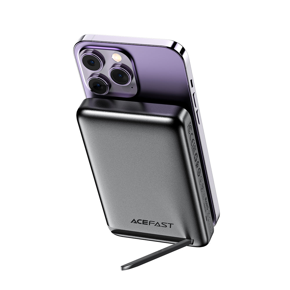 Acefast M6 vezeték nélküli külső akkumulátor, 10000mAh, 20W, PD + FQI, 1 x QI - 1 x USB-C, fekete