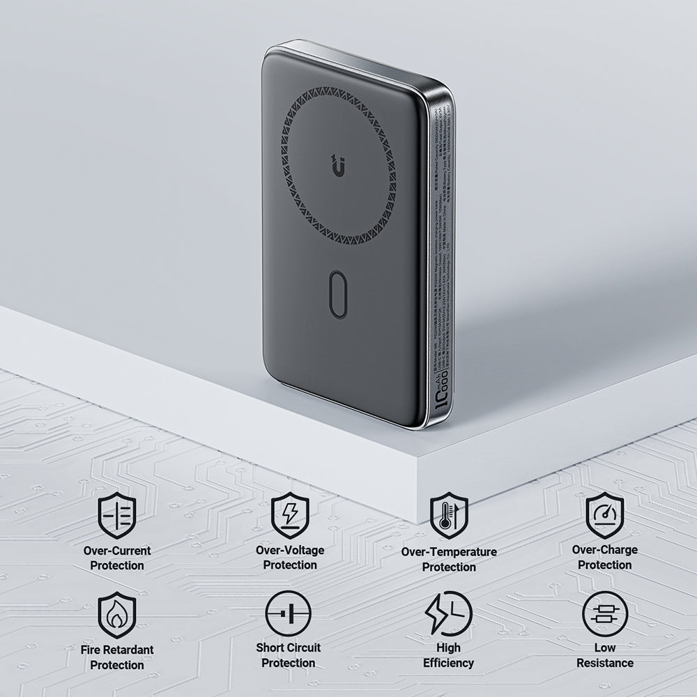 Acefast M6 vezeték nélküli külső akkumulátor, 10000mAh, 20W, PD + FQI, 1 x QI - 1 x USB-C, fekete