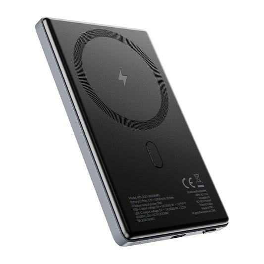 Allity vezeték nélküli külső akkumulátor. APB-300, 5000mAh, 20W, PD + FQI, 1 x QI - 1 x USB-C, Szürke