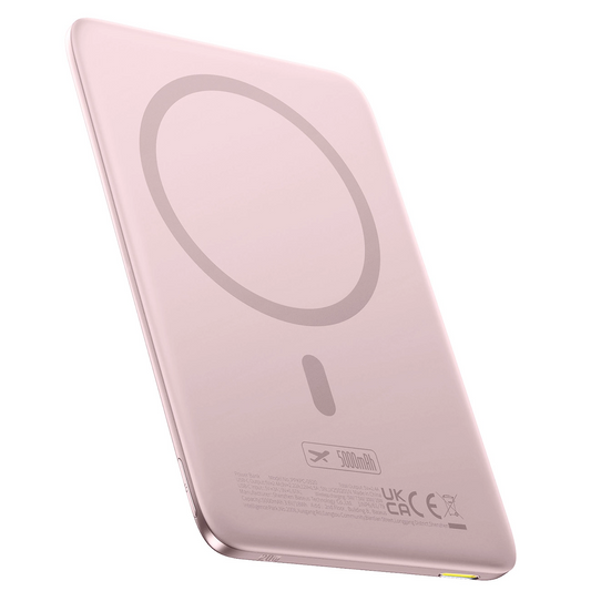 Baseus PicoGo AM41 vezeték nélküli külső akkumulátor, 5000mAh, 20W, PD + FQI, 1 x QI - 1 x USB-C, Rózsaszín