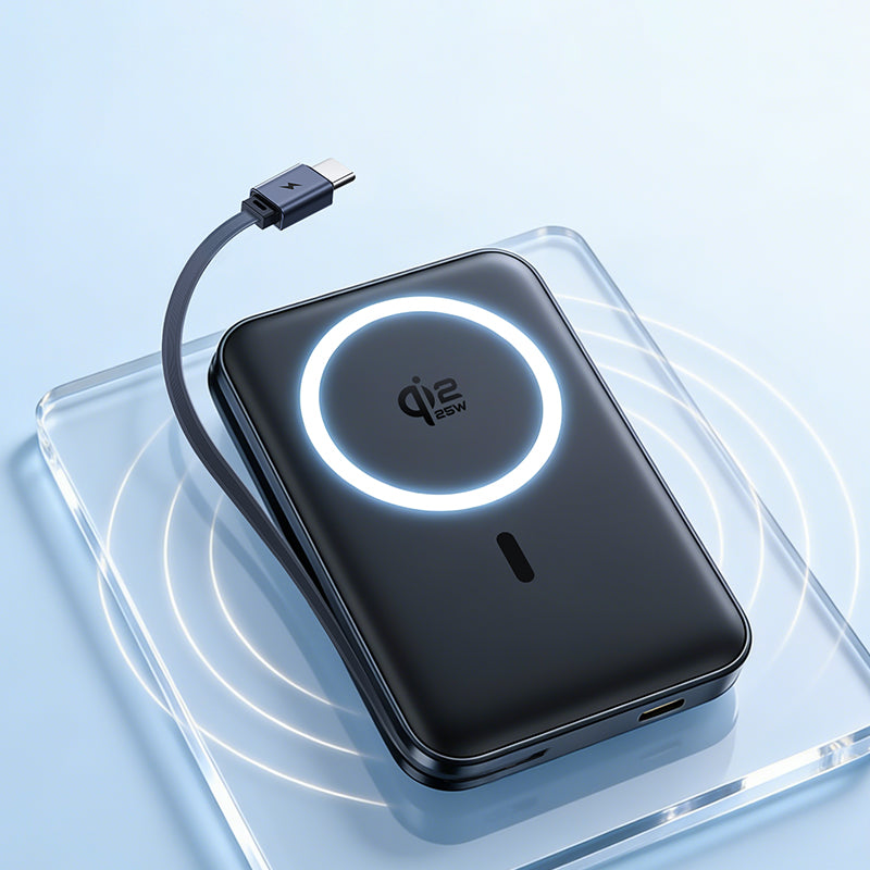 Baseus PicoGo AM61 vezeték nélküli külső akkumulátor, 10000mAh, 45W, PD + FQI, 1 x QI - 2 x USB-C, Fekete E0028V00