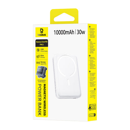 Baseus EnerFill FM11 vezeték nélküli külső akkumulátor, 10000mAh, 30W, PD + FQI, 1 x QI - 1 x USB-C, Fehér