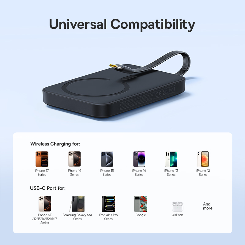Baseus EnerFill FM11 vezeték nélküli külső akkumulátor, 10000 mAh, 30 W, PD + FQI, 1 x QI – 2 x USB-C, fekete E0028904