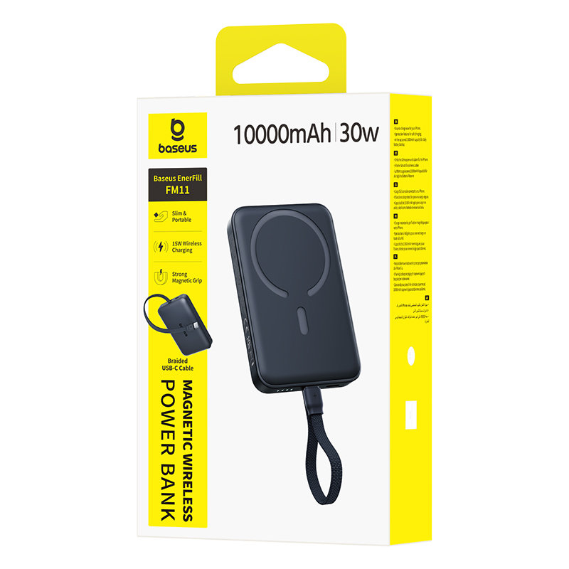 Baseus EnerFill FM11 vezeték nélküli külső akkumulátor, 10000 mAh, 30 W, PD + FQI, 1 x QI – 2 x USB-C, fekete E0028904
