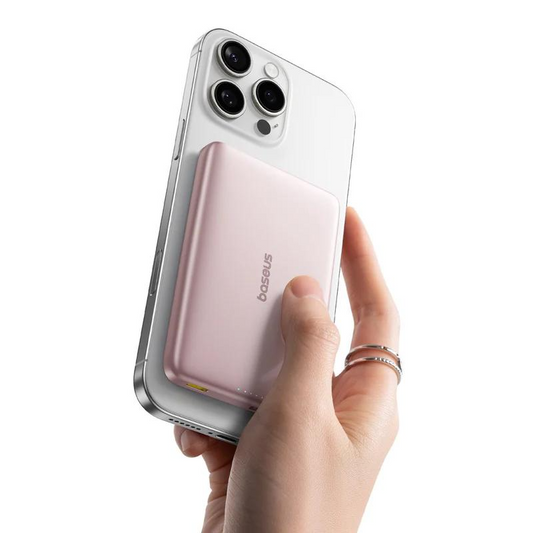 Baseus PicoGo AM41 külső vezeték nélküli akkumulátor, 10000mAh, 27W, PD + FQI, 1 x QI - 1 x USB-C, Rózsaszín E0027202