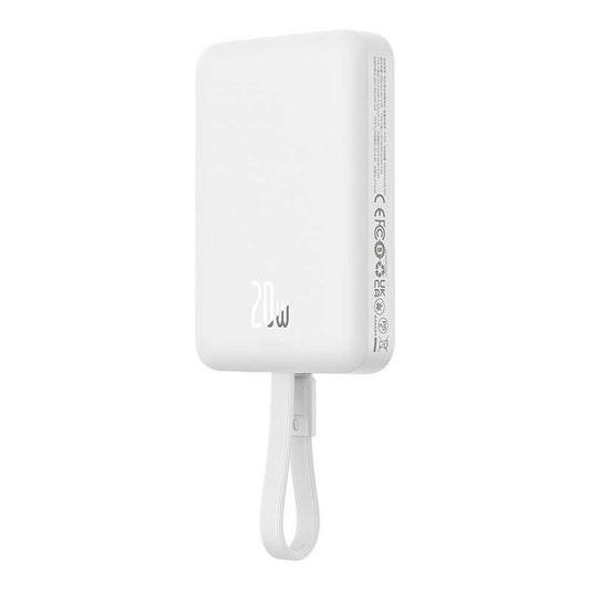 Külső vezeték nélküli akkumulátor Baseus Magnetic Mini, 10000mAh, 20W, PD + FQI, 1 x Lightning - 1 x QI - 1 x USB-C, Fehér P10022109223-00