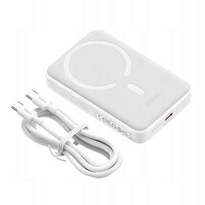 Baseus Magnetic Mini External Wireless Battery, 10000mAh, 30W, PD + FQI, 1 x QI - 1 x USB-C, White PPCX110202