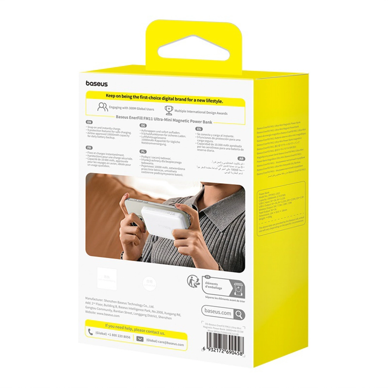 Baseus EnerFill FM11 Ultra-Mini vezeték nélküli külső akkumulátor, 10000mAh, 22.5W, PD + FQI, 1 x QI - 1 x USB-C, Fehér P1008210E213-00