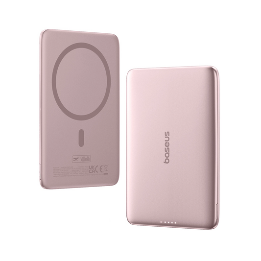 Baseus PicoGo AM41 vezeték nélküli külső akkumulátor, 5000mAh, 20W, PD + FQI, 1 x QI - 1 x USB-C, Rózsaszín