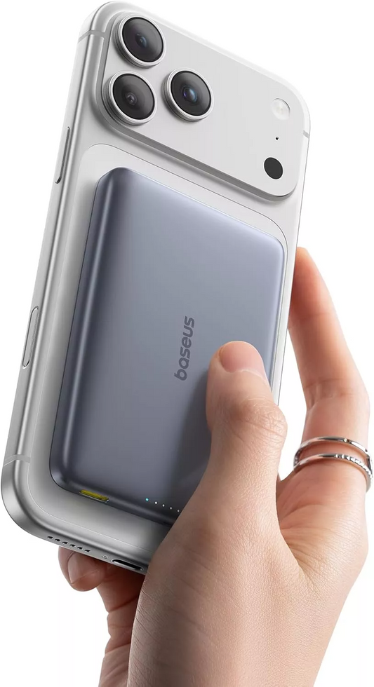 Baseus PicoGo AM41 külső vezeték nélküli akkumulátor, 10000mAh, 27W, PD + FQI, 1 x QI - 1 x USB-C, Szürke E0027200