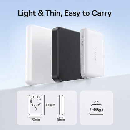 Baseus EnerFill FM11 vezeték nélküli külső akkumulátor, 10000mAh, 30W, PD + FQI, 1 x QI - 1 x USB-C, Fehér