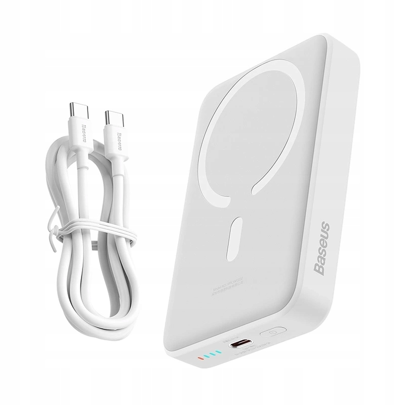 Baseus Magnetic Mini External Wireless Battery, 10000mAh, 30W, PD + FQI, 1 x QI - 1 x USB-C, White PPCX110202