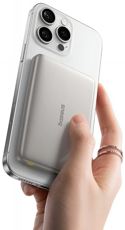 Baseus PicoGo AM41 külső vezeték nélküli akkumulátor, 10000mAh, 27W, PD + FQI, 1 x QI - 1 x USB-C, bézs E0027203