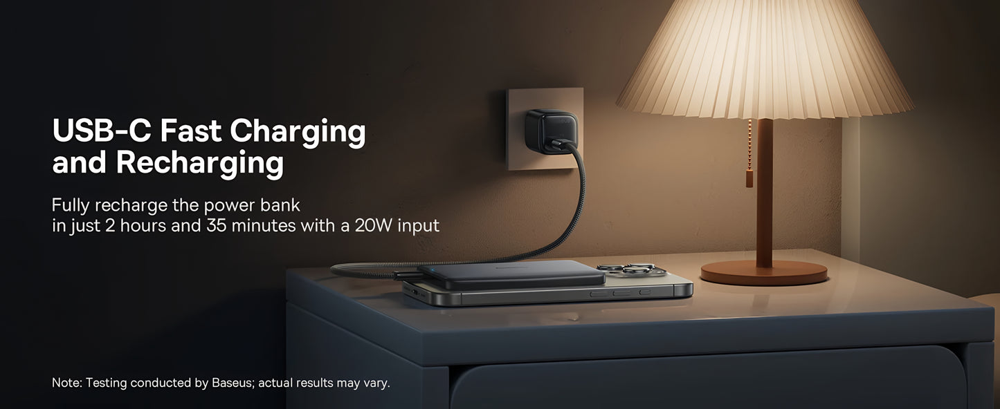 Baseus PicoGo AM41 külső vezeték nélküli akkumulátor, 10000mAh, 27W, PD + FQI, 1 x QI - 1 x USB-C, bézs E0027203