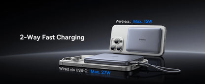 Baseus PicoGo AM41 külső vezeték nélküli akkumulátor, 10000mAh, 27W, PD + FQI, 1 x QI - 1 x USB-C, bézs E0027203