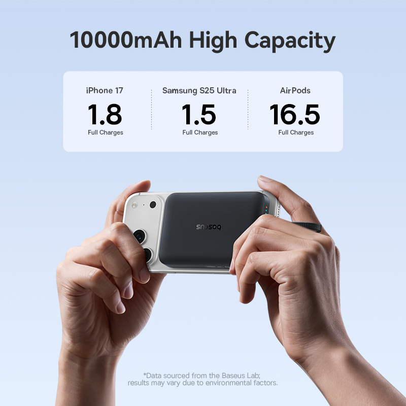 Baseus EnerFill FM11 vezeték nélküli külső akkumulátor, 10000 mAh, 30 W, PD + FQI, 1 x QI – 2 x USB-C, fekete E0028904