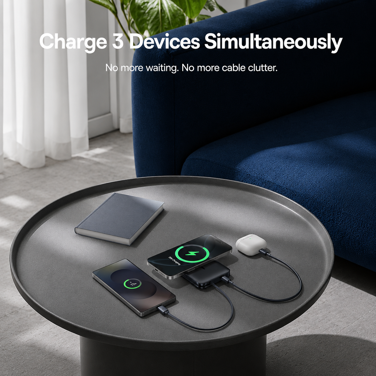 Baseus PicoGo AM61 vezeték nélküli külső akkumulátor, 10000mAh, 45W, PD + FQI, 1 x QI - 2 x USB-C, Fekete E0028V00