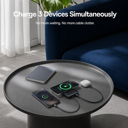 Baseus PicoGo AM61 vezeték nélküli külső akkumulátor, 10000mAh, 45W, PD + FQI, 1 x QI - 2 x USB-C, Fekete E0028V00