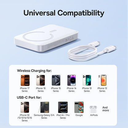 Baseus EnerFill FM11 vezeték nélküli külső akkumulátor, 10000mAh, 30W, PD + FQI, 1 x QI - 1 x USB-C, Fehér