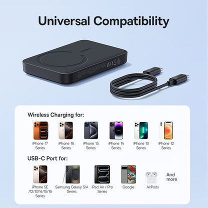 Baseus EnerFill FM11 Wireless External Battery, 10000mAh, 30W, PD + FQI, 1 x QI - 1 x USB-C, Black