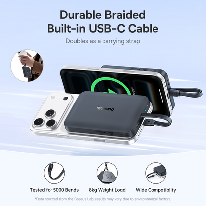 Baseus EnerFill FM11 vezeték nélküli külső akkumulátor, 10000 mAh, 30 W, PD + FQI, 1 x QI – 2 x USB-C, fekete E0028904