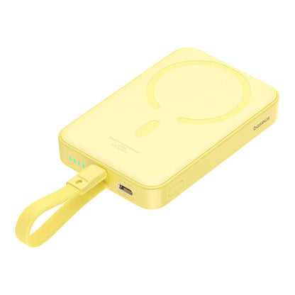 Baseus Magnetic Mini Wireless External Battery, 10000mAh, 20W, PD + FQI, 1 x Lightning - 1 x QI - 1 x USB-C, Yellow P10022109Y23-00