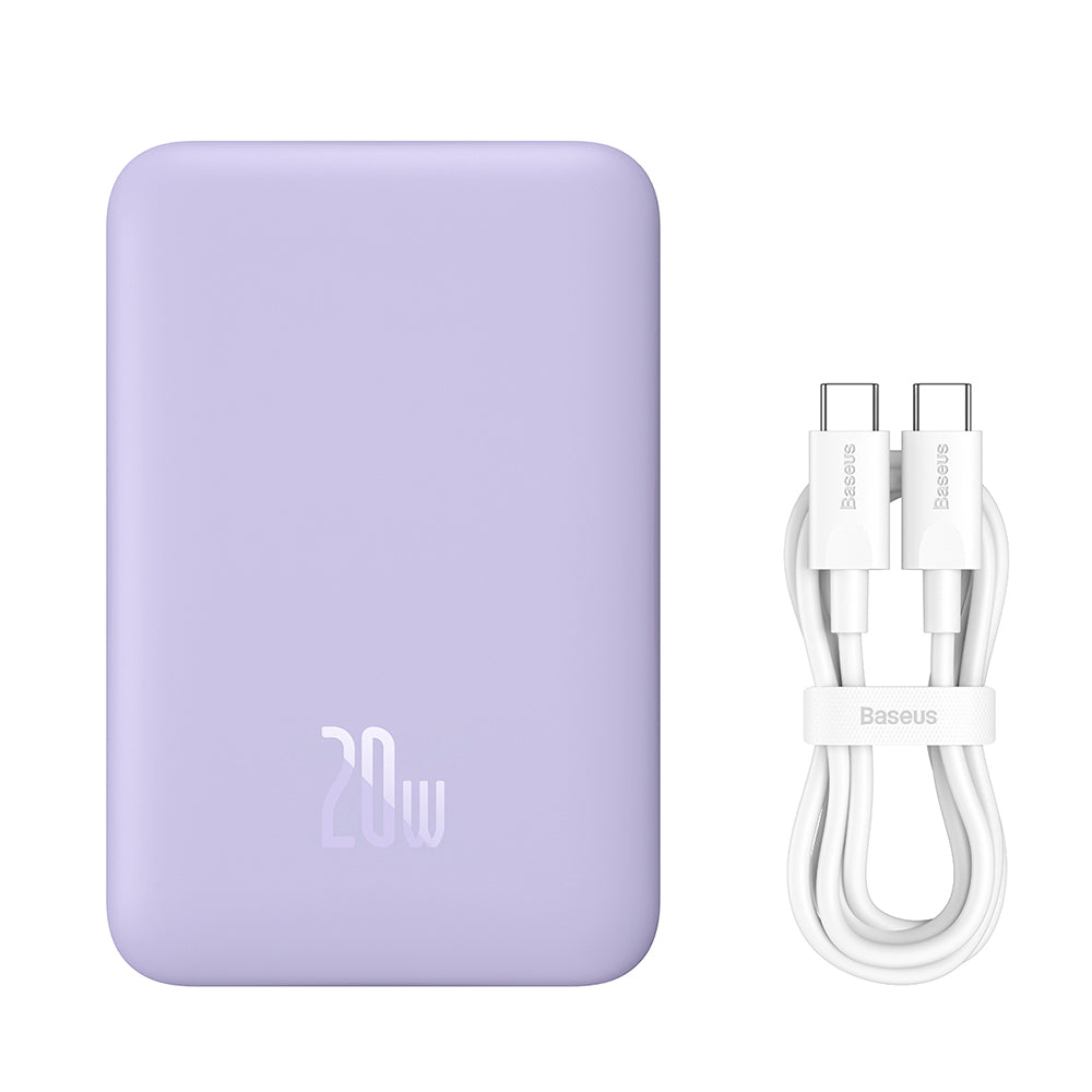 Baseus Magnetic Mini vezeték nélküli külső akkumulátor, 10000mAh, 20W, PD + FQI, 1 x QI - 1 x USB-C, Lila PPCX110105
