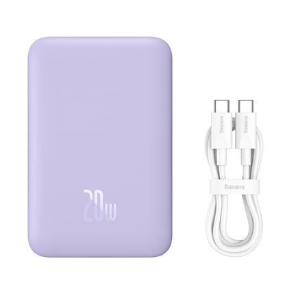 Baseus Magnetic Mini vezeték nélküli külső akkumulátor, 10000mAh, 20W, PD + FQI, 1 x QI - 1 x USB-C, Lila PPCX110105