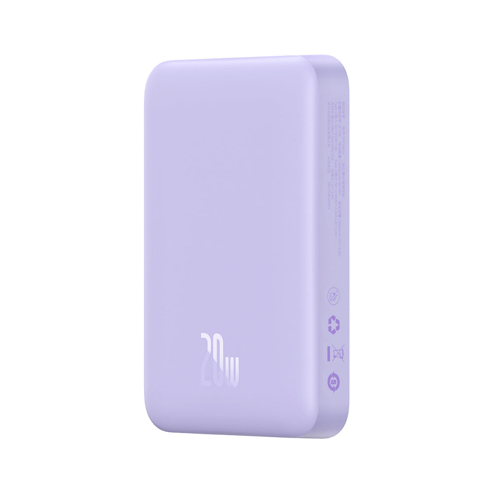 Baseus Magnetic Mini vezeték nélküli külső akkumulátor, 10000mAh, 20W, PD + FQI, 1 x QI - 1 x USB-C, Lila PPCX110105