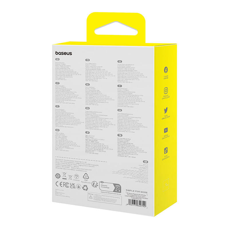 Baseus Magnetic Mini Wireless External Battery, 10000mAh, 30W, PD + FQI, 1 x Lightning - 1 x QI - 1 x USB-C, Blue P1002210B333-00