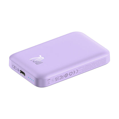 Baseus Mini Air vezeték nélküli külső akkumulátor, 6000mAh, 20W, PD + FQI, 1 x QI - 1 x USB-C, Lila P10059002513-00