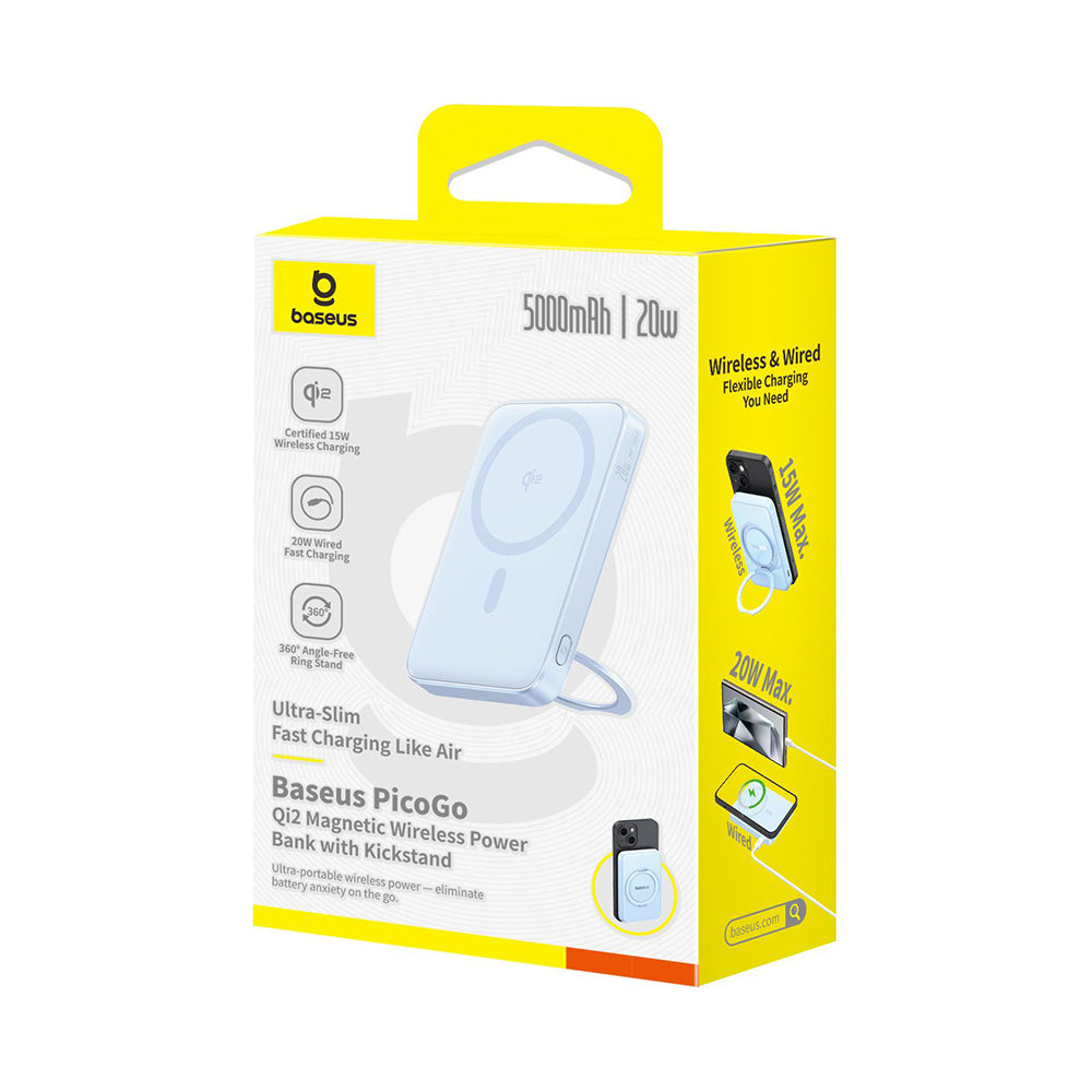 Baseus PicoGo külső vezeték nélküli akkumulátor, 5000mAh, 20W, PD + FQI, 1 x QI - 1 x USB-C, Kék P10076800313-00
