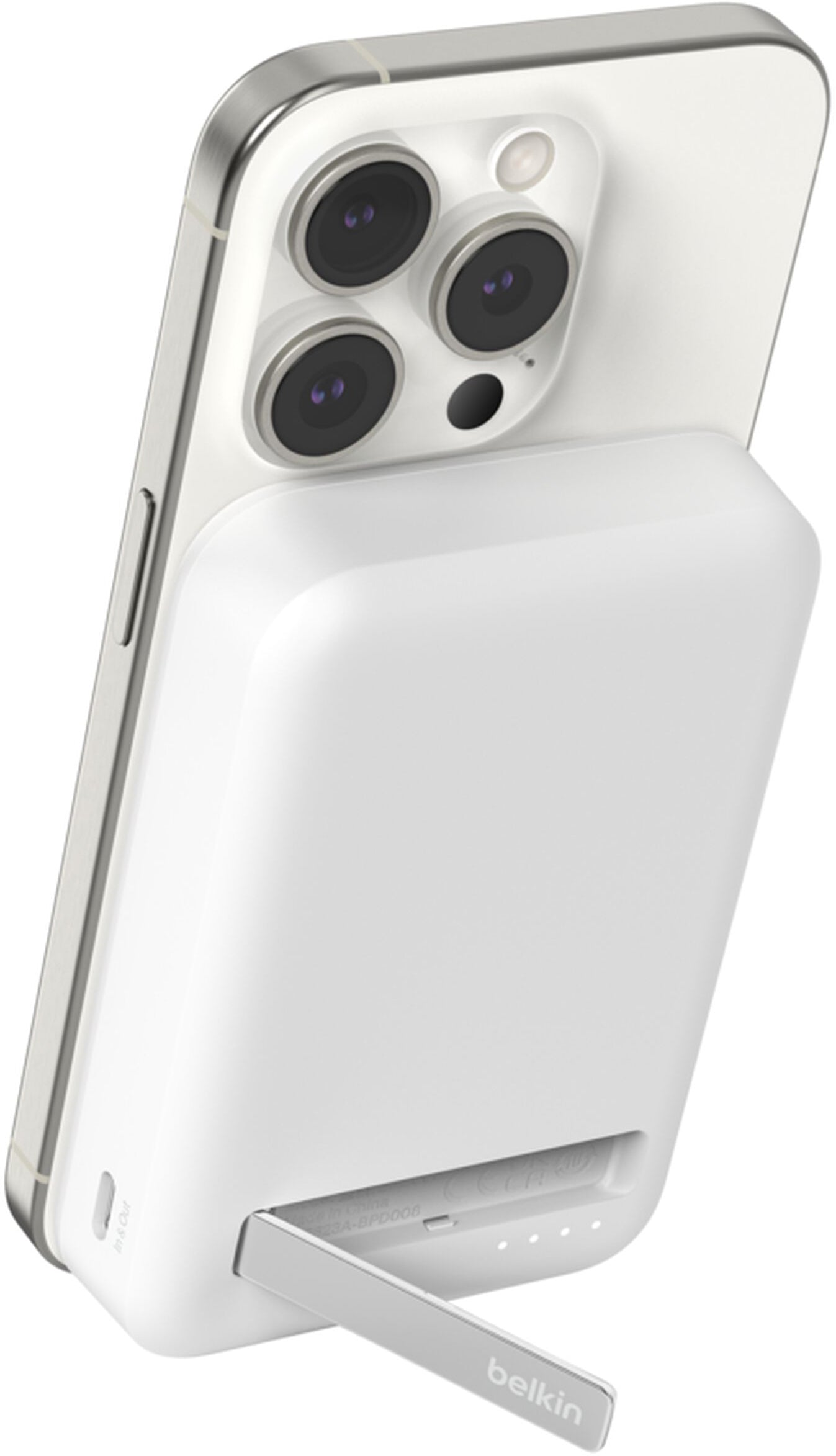 Belkin BoostCharge Pro vezeték nélküli külső akkumulátor állvánnyal, 10000mAh, 15W, FQI, 1 x QI - 1 x USB-C, Fehér BPD008btWH