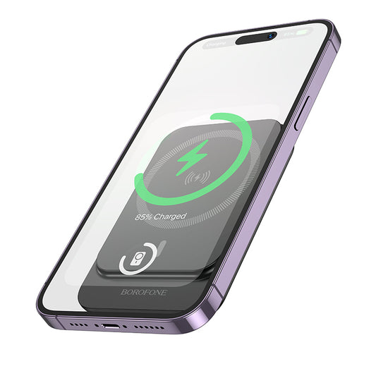 Borofone BJ63 Nimble vezeték nélküli külső akkumulátor, 5000mAh, 20W, PD + FQI, 1 x QI - 1 x USB-C, Fekete