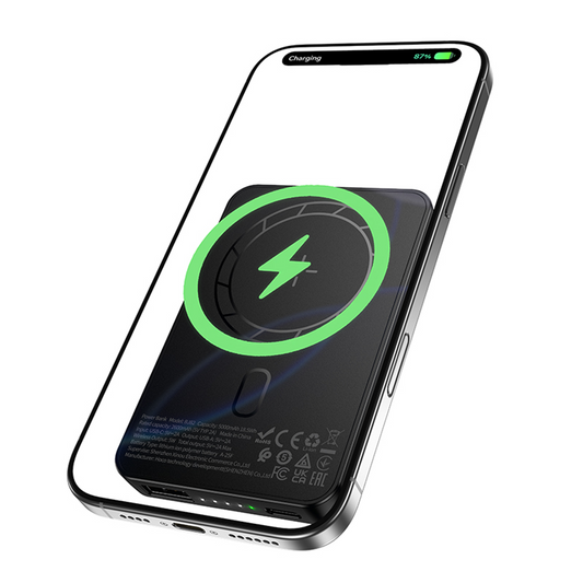 Borofone BJ82 Dawn vezeték nélküli külső akkumulátor, 5000mAh, 10W, 1 x QI - 1 x USB-A, Fekete