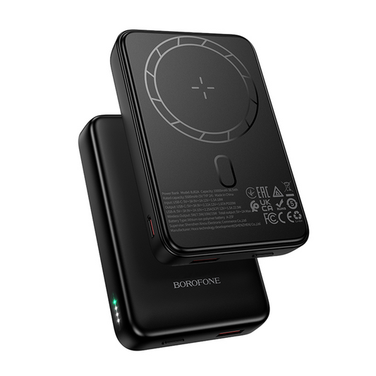 Borofone BJ82A Dawn vezeték nélküli külső akkumulátor, 10000mAh, 22.5W, QC + PD + FQI, 1 x QI - 1 x USB-A - 1 x USB-C, Fekete
