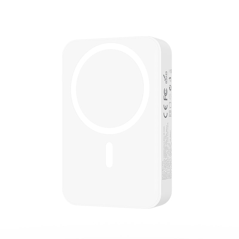 BWOO BO-P59 vezeték nélküli külső akkumulátor, 10000mAh, 20W, PD + QI, 1 x QI - 1 x USB-C, Fehér