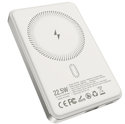 BWOO BO-P82 vezeték nélküli külső akkumulátor, 10000mAh, 22,5W, PD + FQI, 1 x QI - 1 x USB-C, Fehér