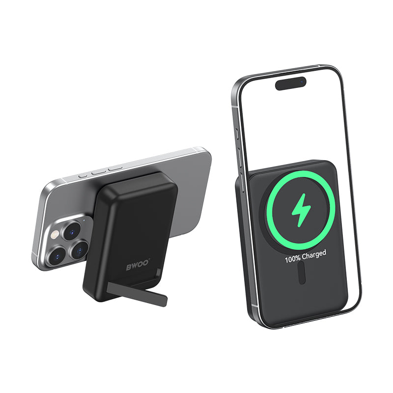BWOO BO-P59 vezeték nélküli külső akkumulátor, 10000mAh, 20W, PD + FQI, 1 x QI - 1 x USB-C, Fekete
