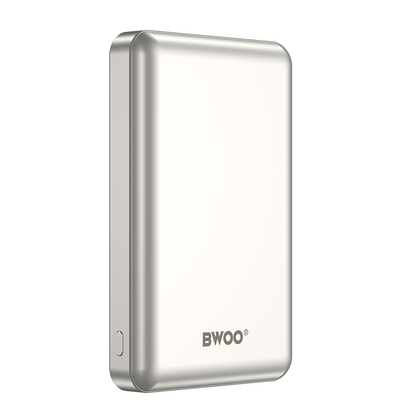 BWOO BO-P82 vezeték nélküli külső akkumulátor, 10000mAh, 22,5W, PD + FQI, 1 x QI - 1 x USB-C, Fehér