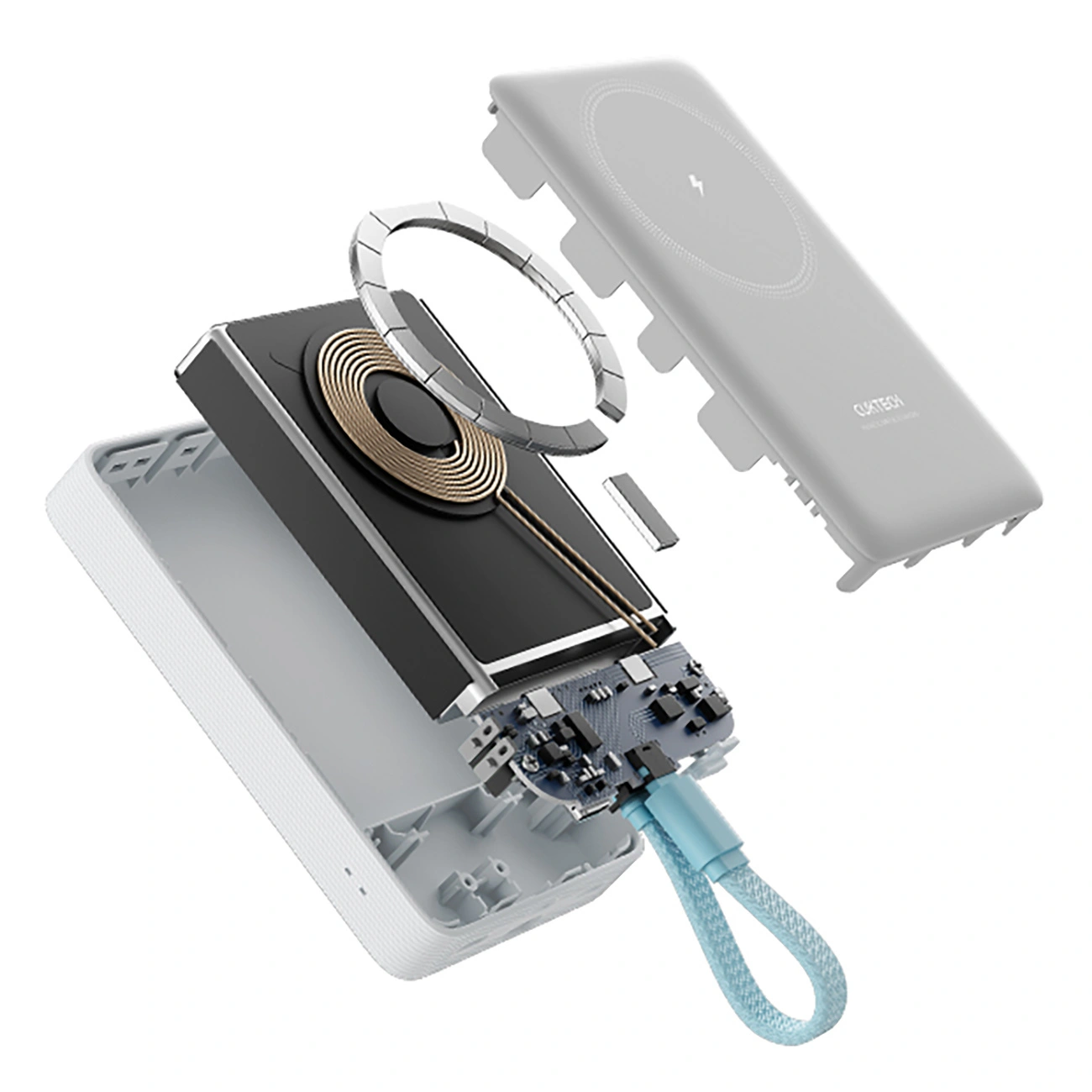 Cuktech CP132ML vezeték nélküli külső akkumulátor, 10000mAh, 22,5W, PD + QI, 2 x USB-C, Fehér