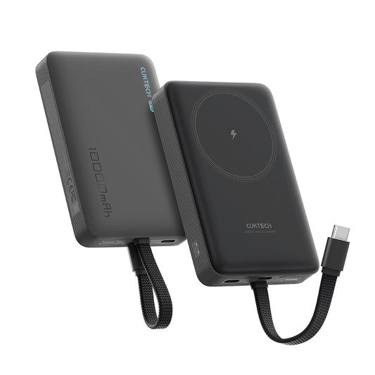 Cuktech WPB100L vezeték nélküli külső akkumulátor, 10000mAh, 22,5W, PD + FQI, 1 x QI - 2 x USB-C, fekete CKWPB100LGLBK