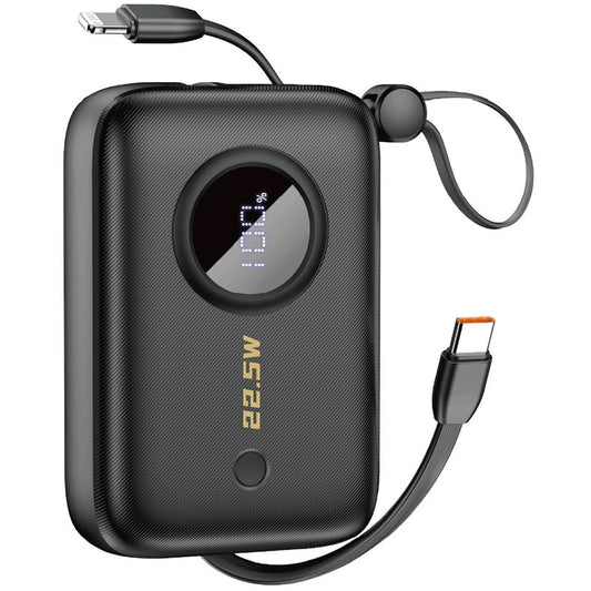 Dudao K14 külső akkumulátor, 10000mAh, 22.5W, QC + PD, 1 x Lightning - 1 x USB-A - 2 x USB-C, Fekete