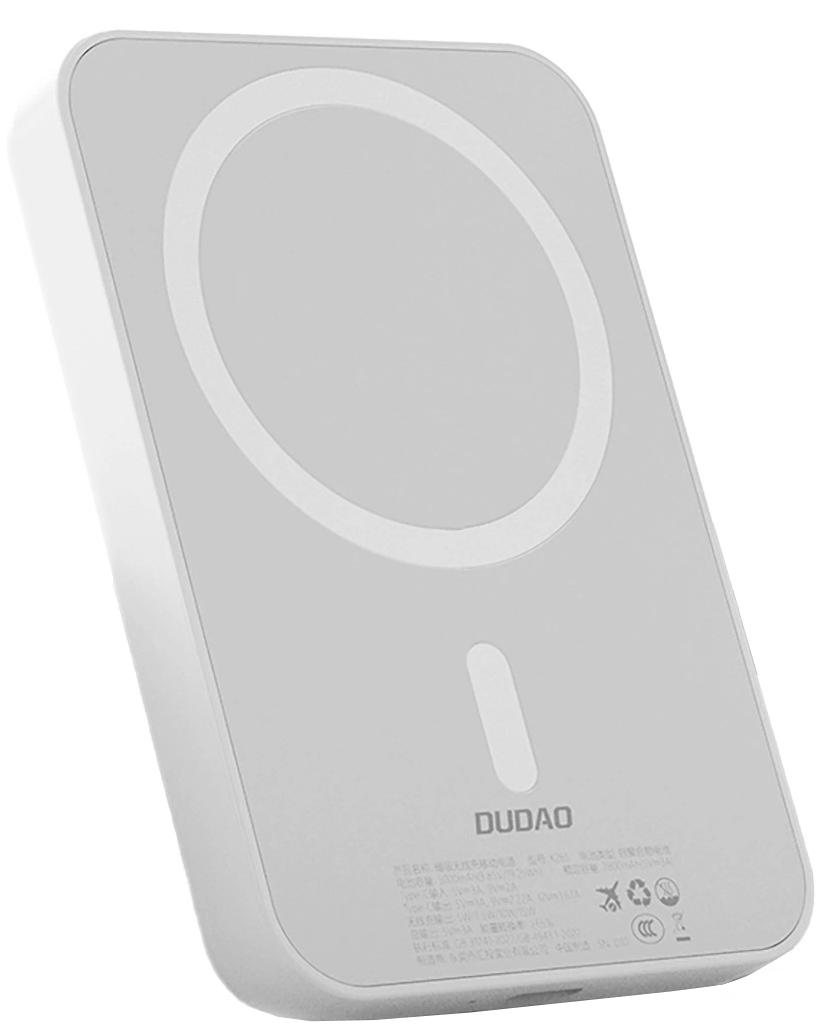 Dudao K26s külső vezeték nélküli akkumulátor, 5000mAh, 20W, PD + FQI, 1 x QI - 1 x USB-C, Fehér