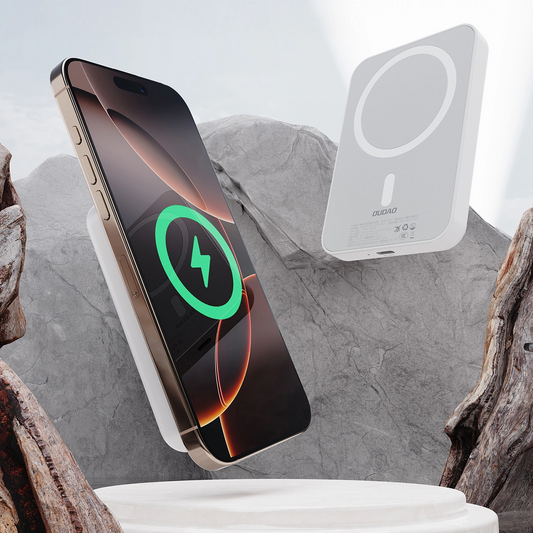 Dudao K26 vezeték nélküli külső akkumulátor, 10000mAh, 20W, PD + FQI, 1 x QI - 1 x USB-C, Fehér