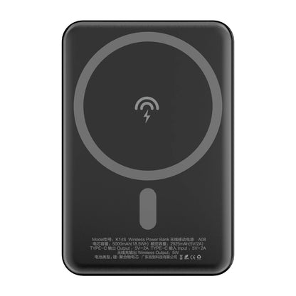 Dudao K14S külső vezeték nélküli akkumulátor, 5000mAh, 10W, PD + QI, 1 x QI - 1 x USB-C, Fekete