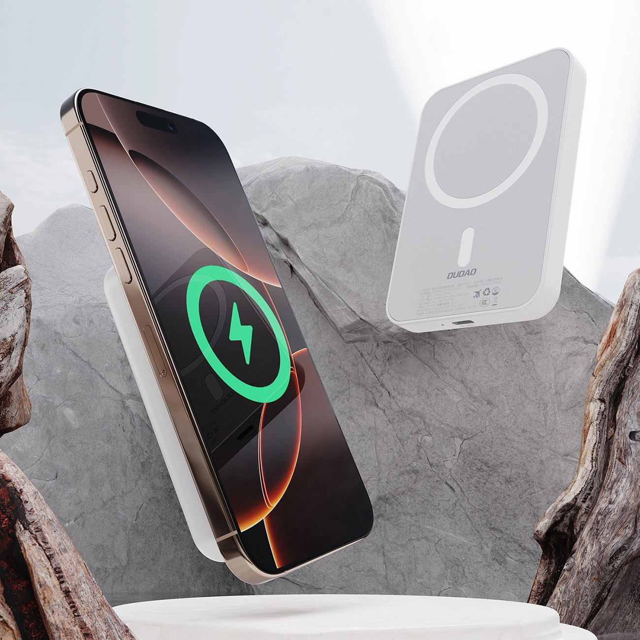 Dudao K26s külső vezeték nélküli akkumulátor, 5000mAh, 20W, PD + FQI, 1 x QI - 1 x USB-C, Fehér